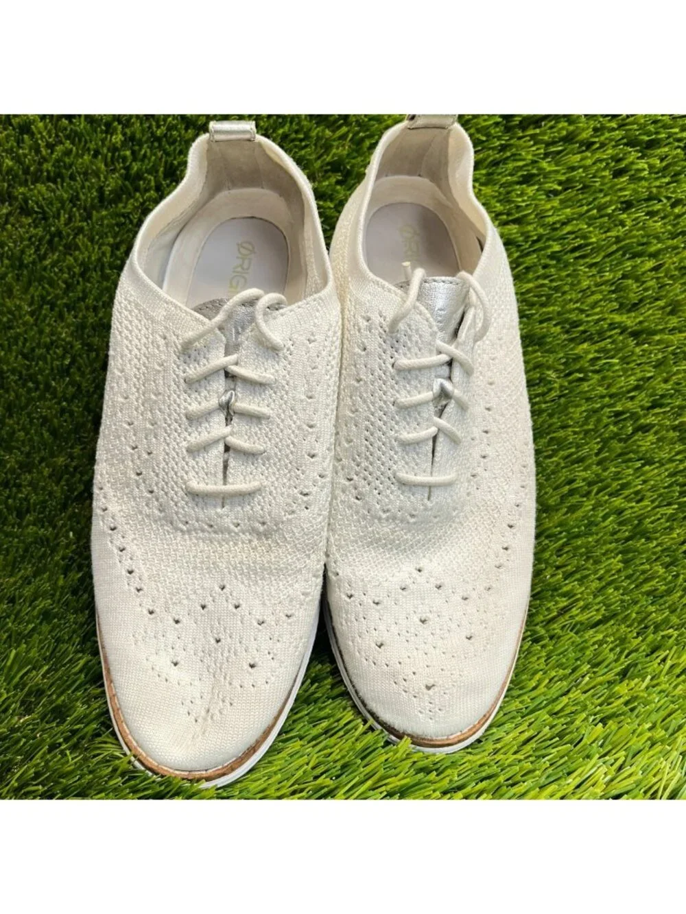 Cole Haan Original Grand Womens Size 7.5 Ivory Stitchlite Wingtip Oxford Shoes